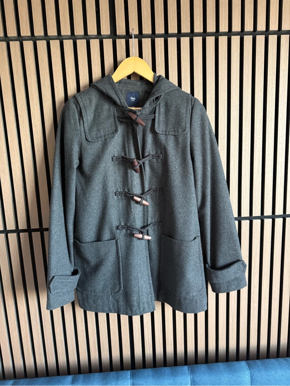 GAP Charcoal Gray Hooded Toggle Pea Coat Jacket Small